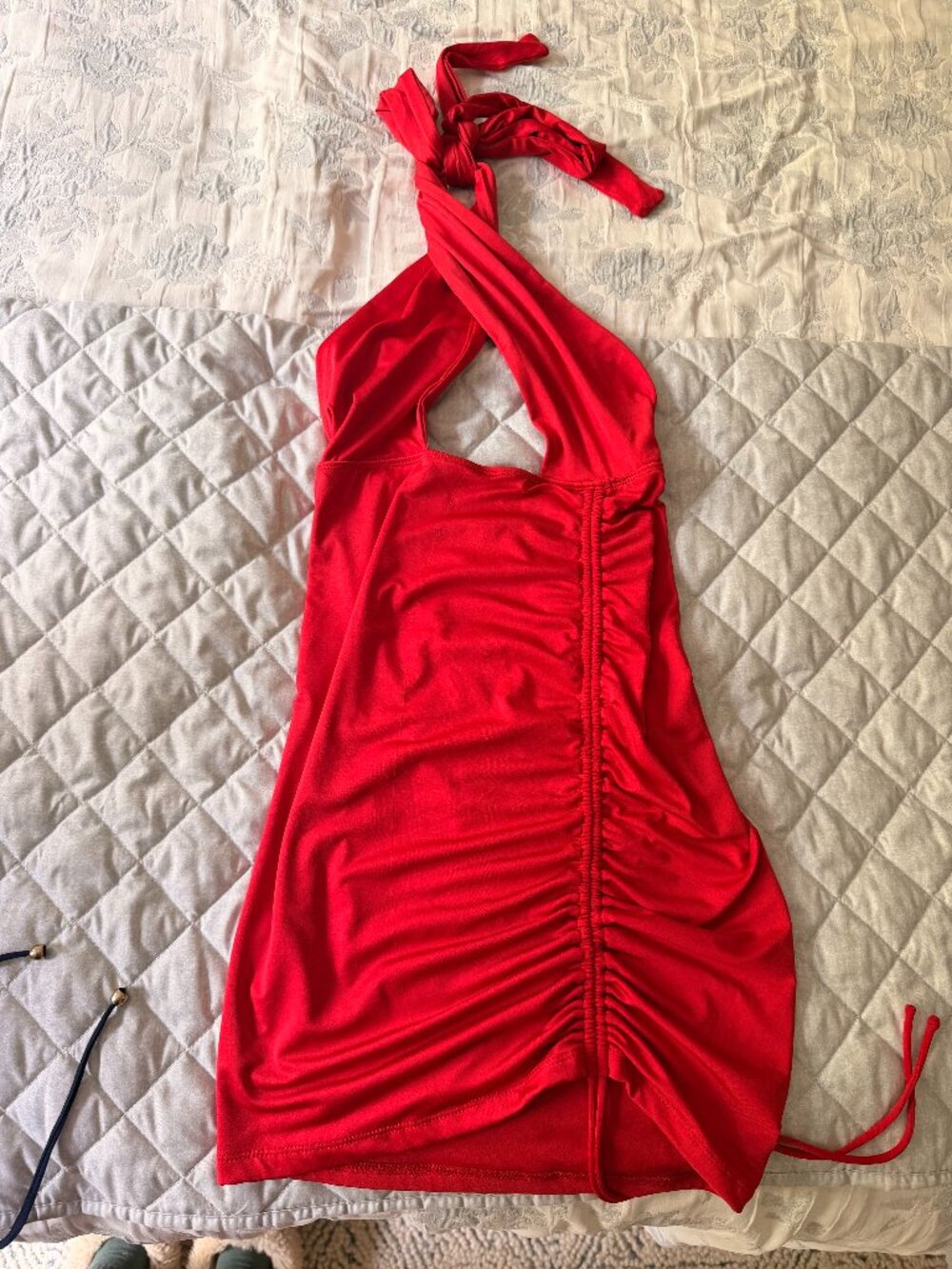 Red halter mini dress